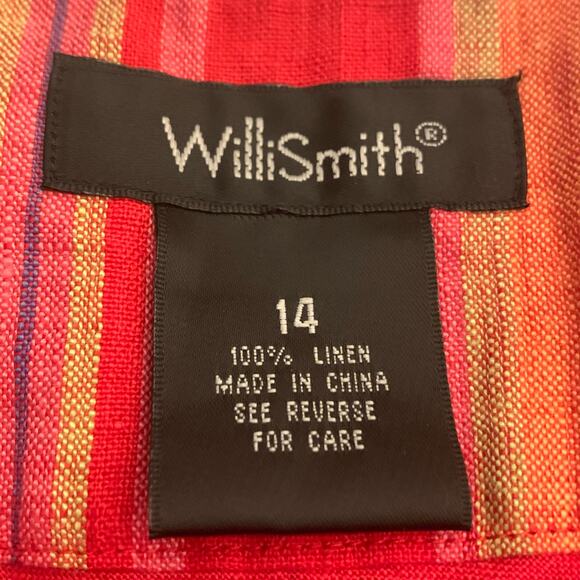 Willi Smith Womens 100% Linen A-Line Side Zip & Tie Red Skirt Size 14 - Picture 2 of 10